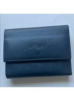 Compact Flat Navy and Red Leather Wallet by Mario Hernandez